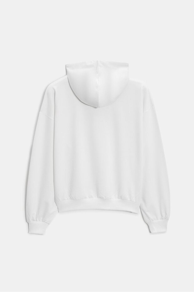 Kadın Oversize Kapüşonlu Basic Hoodie Sweatshirt - 4