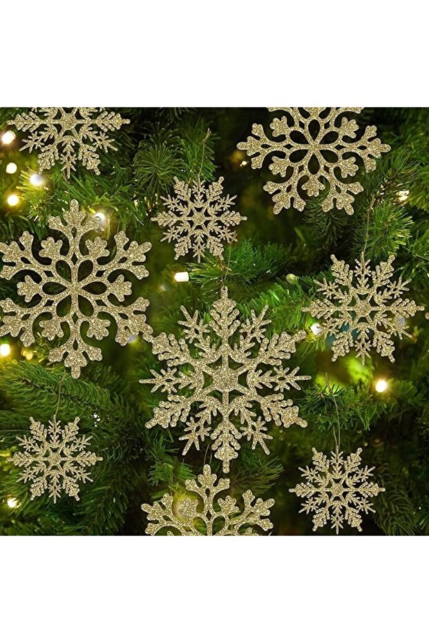 36pcs Christmas Gold whiteSnowflake Ornaments Plastic Glitter Snow Flakes Ornaments for Winter Chris