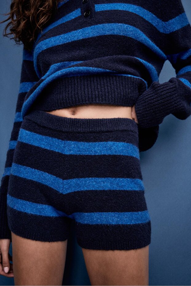 Çizgili triko şort - 4