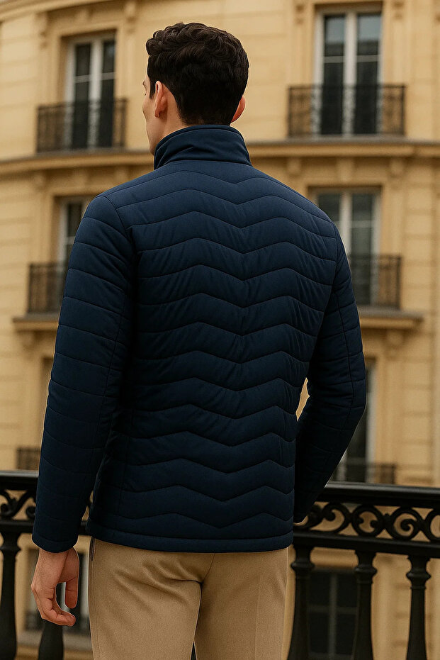 Erkek Premium Basic Kapitone Lacivert Şişme Mont - 6