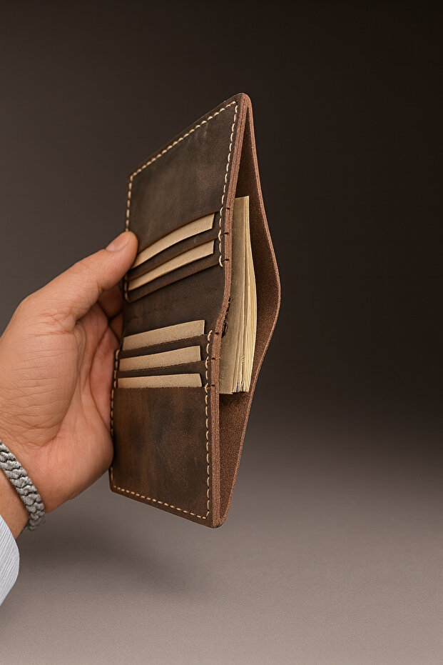 Genuine Leather Handmade Wallet – 6 Card Slots – Coin Compartment – Small Size Leather Wallet