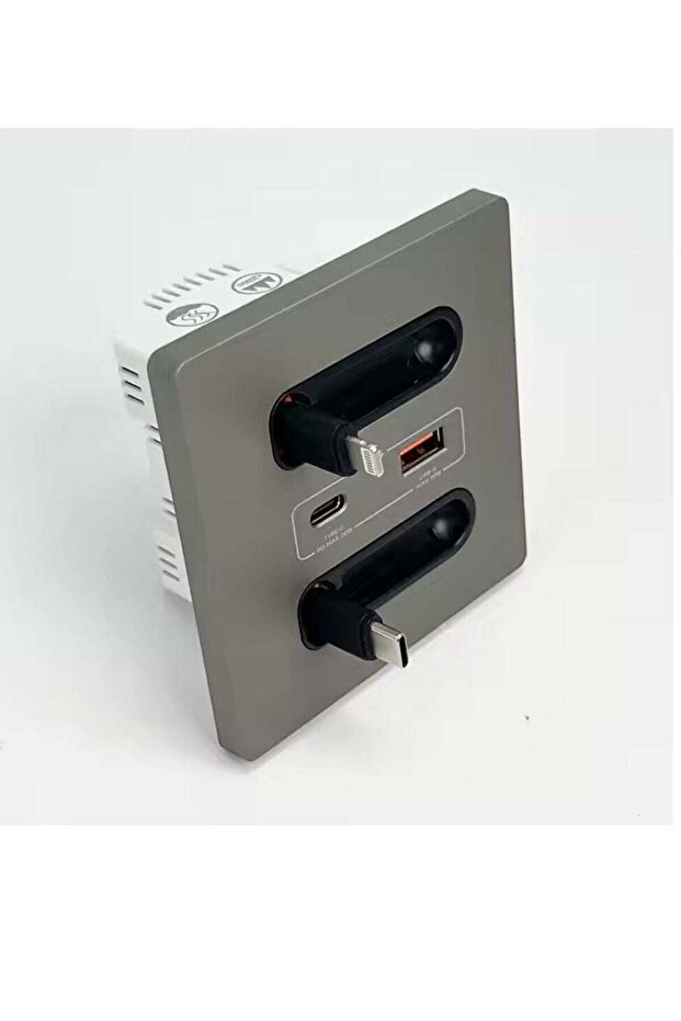 مقبس حائط ذكي عالمي مع منفذي Type-C وLightning مدمجين، 20 واط USB-C + USB-A