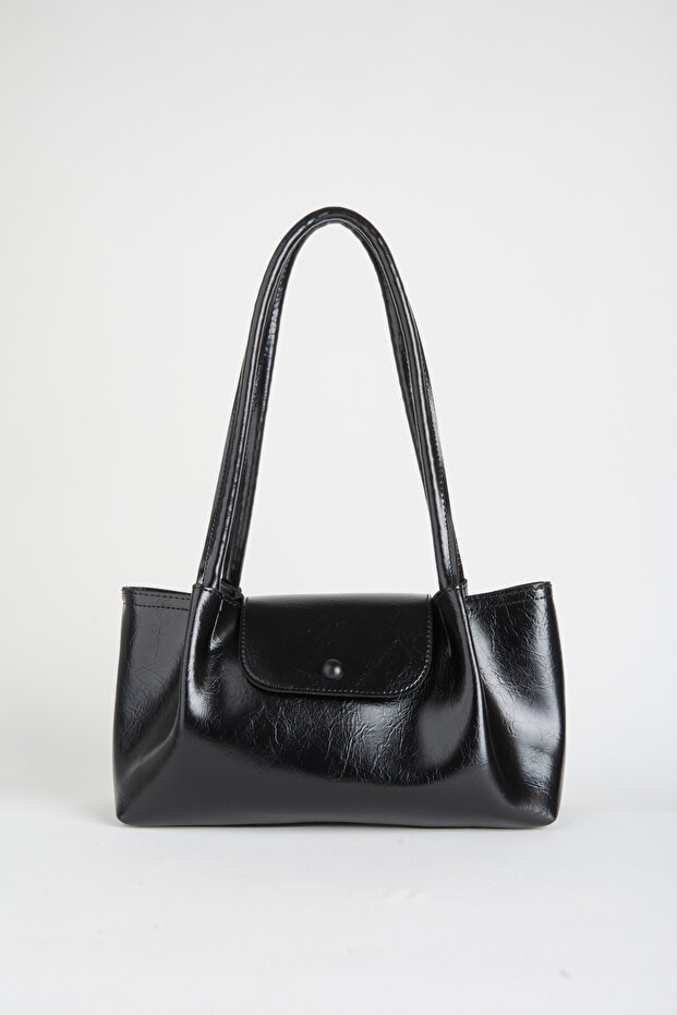 Women's Palace Black 3-Compartment Lined Snap Closure Faux Leather Handbag and Shoulder Bag