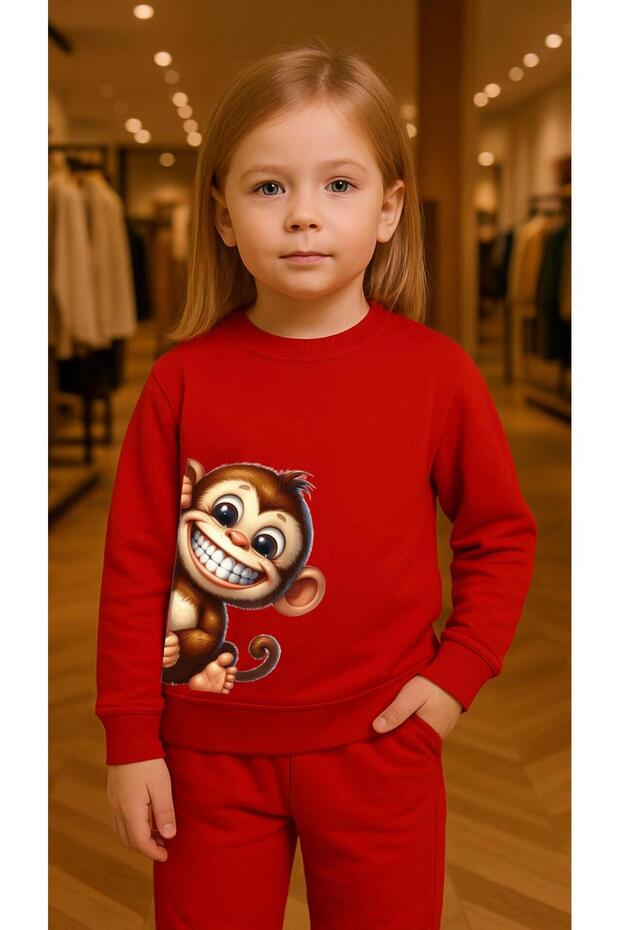 Children's Team Sweatshirt Siritan Maymun Printed Girls Boys Crew Neck3 4-5-6-7-8-9-10-11-12Years