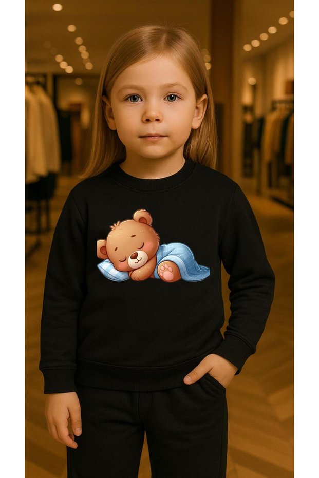 Children's Suit Sweatshirt Sleepy Bear Printed Girls Boys Crew Neck3 4-5-6-7-8-9-10-11-12Years