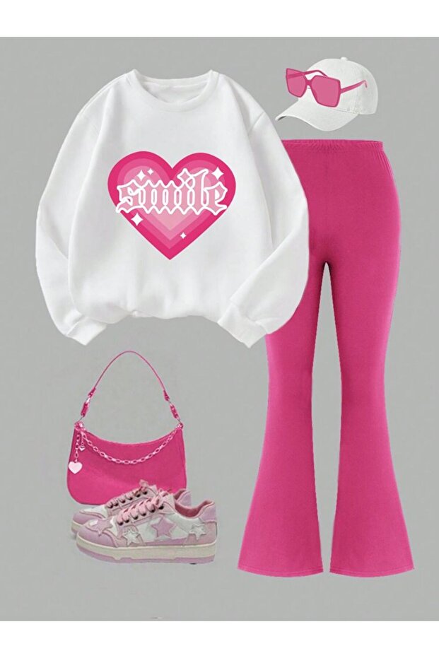 Smile Printed Girls' Top and Bottom Set Spanish Flare