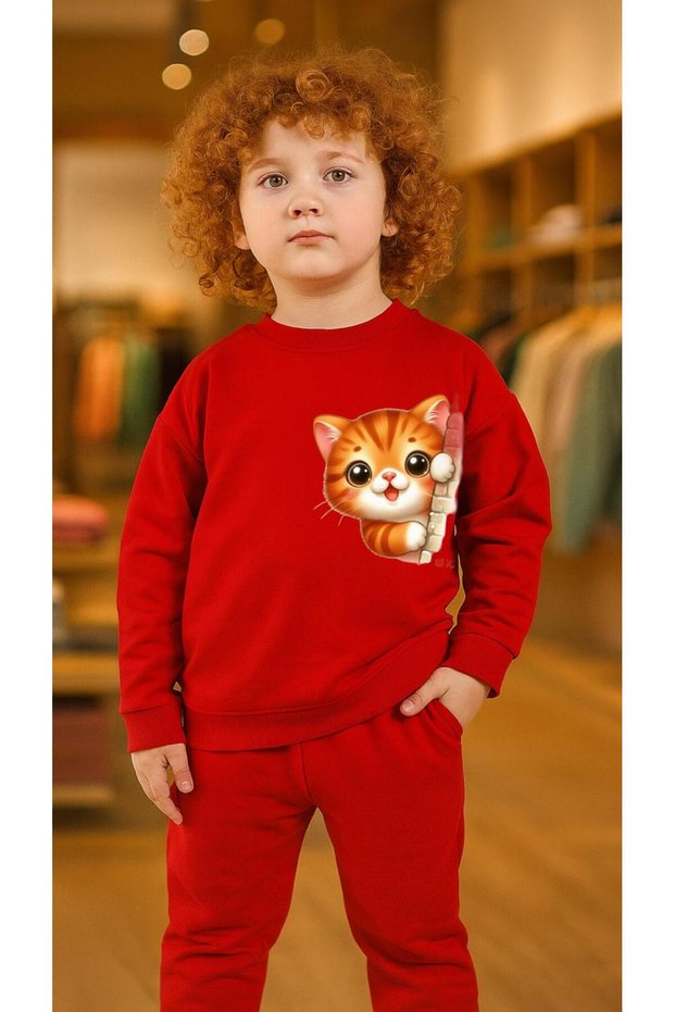 Children's Team Sweatshirt Cat Holding a Sweatshirt B Printed Girls Boys Crew Neck3 4-5-6-7-8-9-10-11-12Years