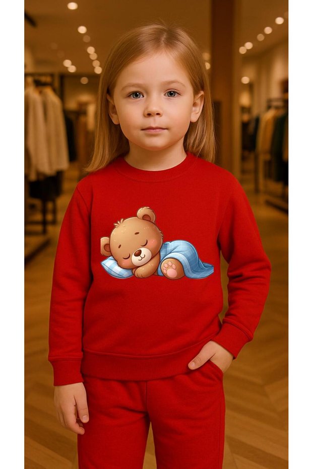 Children's Suit Sweatshirt Sleepy Bear Printed Girls Boys Crew Neck3 4-5-6-7-8-9-10-11-12Years
