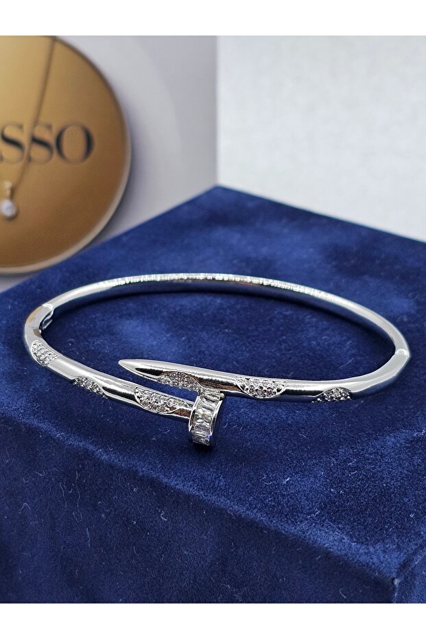 Zircon Stone Nail Model Silver Color Steel Bracelet