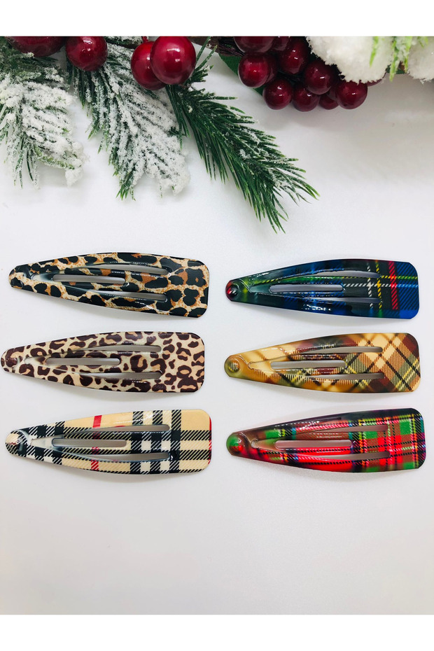 Plaid Patterned Snap Fastener Set of 6 Large Size 7 cm