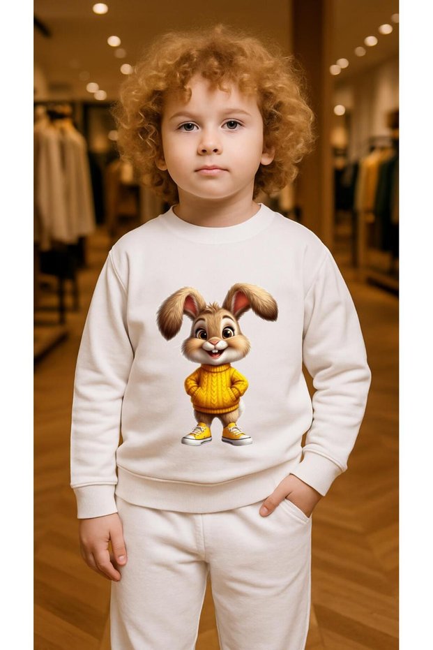 Team Sweatshirt Yellow Vest Rabbit Printed Girls Boys Crew Neck3 4-5-6-7-8-9-10-11-12Years