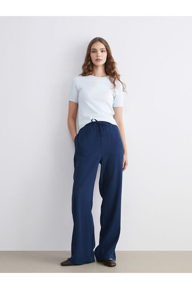 Wide Leg Women's Trousers with Elastic Waist