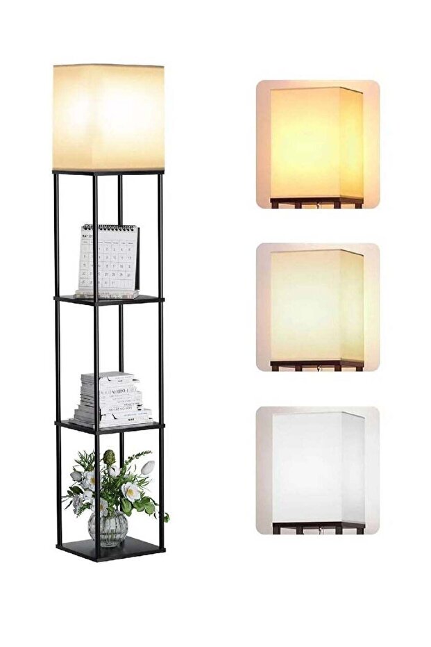 63" Floor Lamp with Shelves, 3 Adjustable Color Temperatures - Black