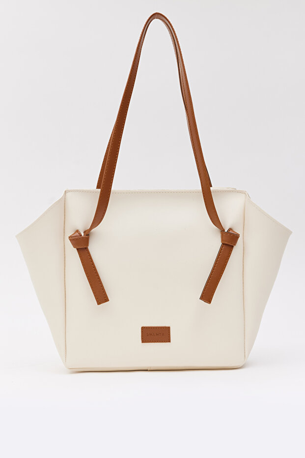 Cream - Tan D44 Women's Shoulder Bag with Strap Detail, Zipper Closure, Suitable for Daily Use, Work, and School