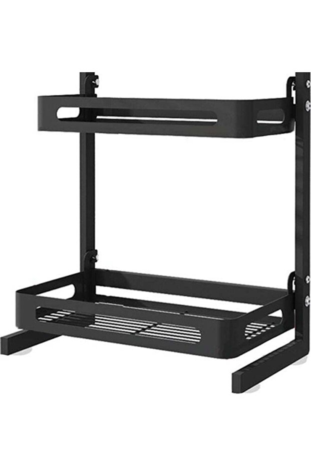 2-Tier Countertop Spice Rack Organizer with 3 Hooks, Black 43×10.5×24.5 cm