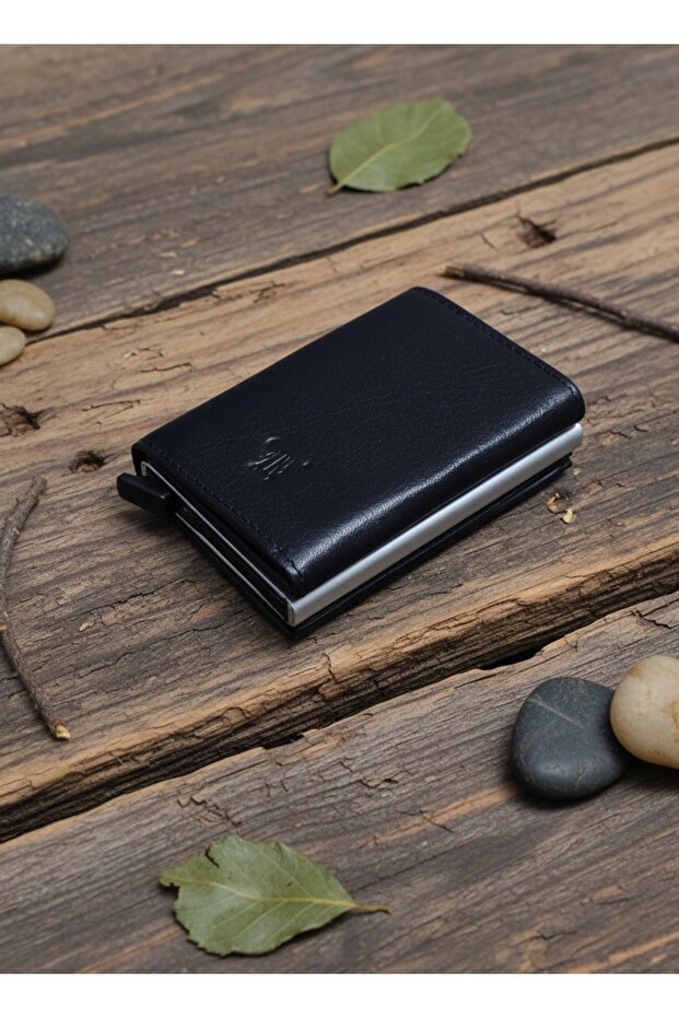 100% Genuine Leather Credit Card Holder Wallet with Mechanism