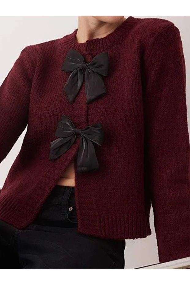 Knitted Cardigan with Bow on the Front