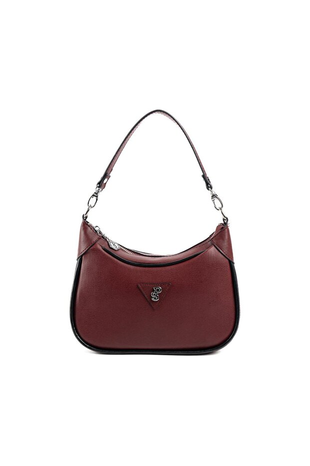 Burgundy - Burgundy - Black Plain Women's Shoulder Bag Sp1180