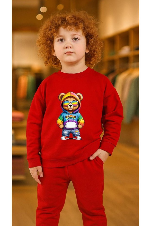 Children's Set Sweatshirtr Colorful Bear B Printed Girls Boys Crew Neck3 4-5-6-7-8-9-10-11-12Years