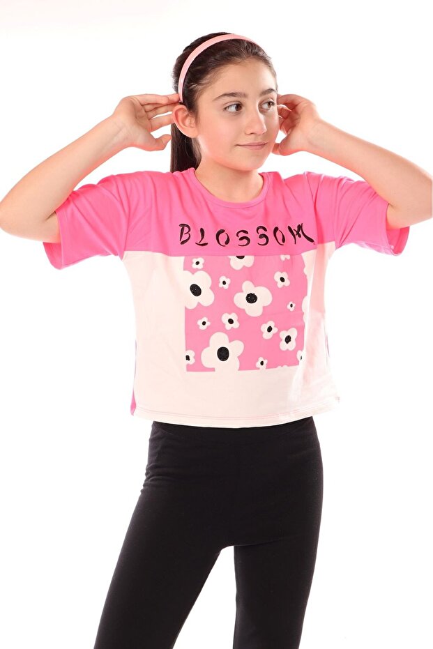 Girl's Printed Crew Neck Short Sleeve T-Shirt