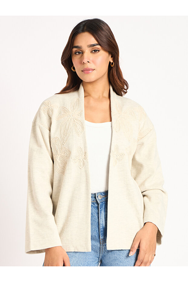 Beige Tonal Embroidered Shrug