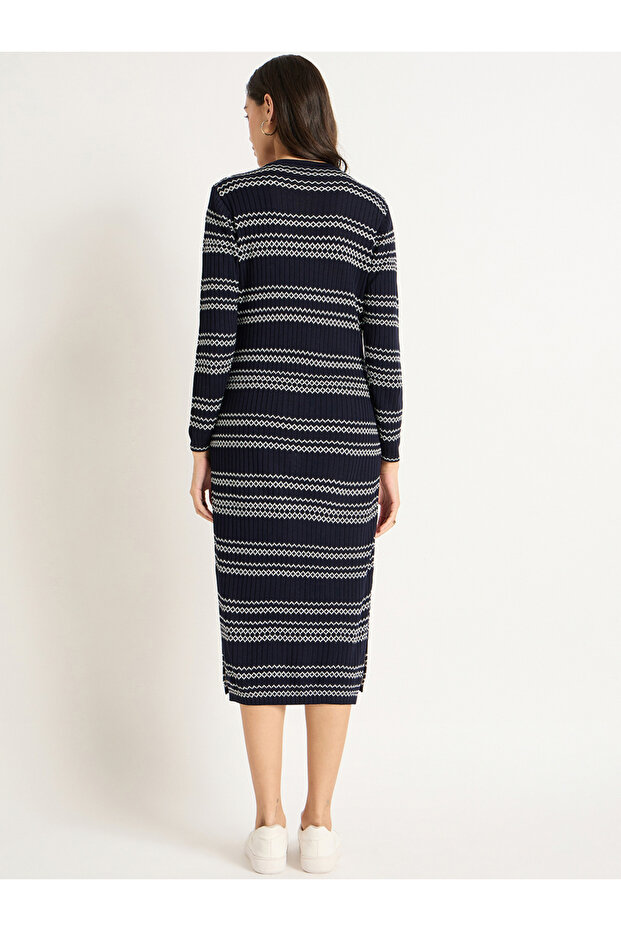 Striped Straight Fit Knitted Midi Dress