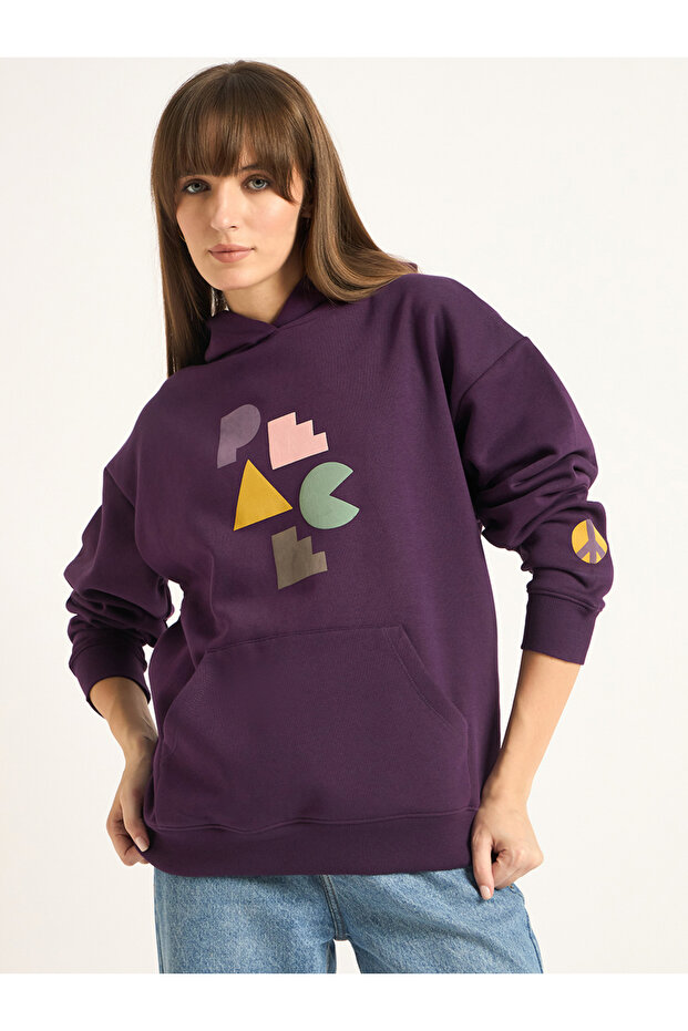 Purple Oversized Graphic Hoodie