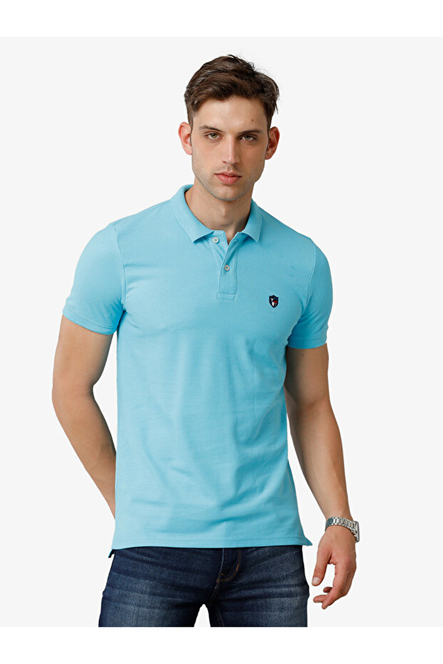Men Light Blue Cotton Polo