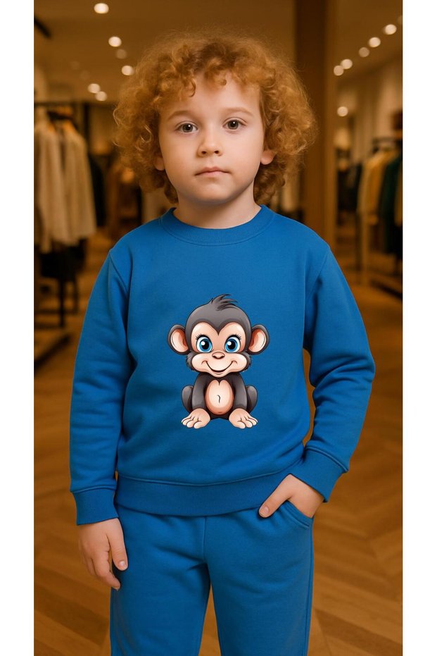Children's Suit Sweatshirt Blue Eyes B Printed Girls Boys Crew Neck3 4-5-6-7-8-9-10-11-12Years