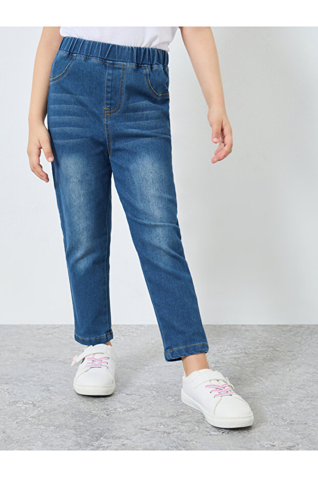 Whiskered Faded Elastic Waist Jeggings