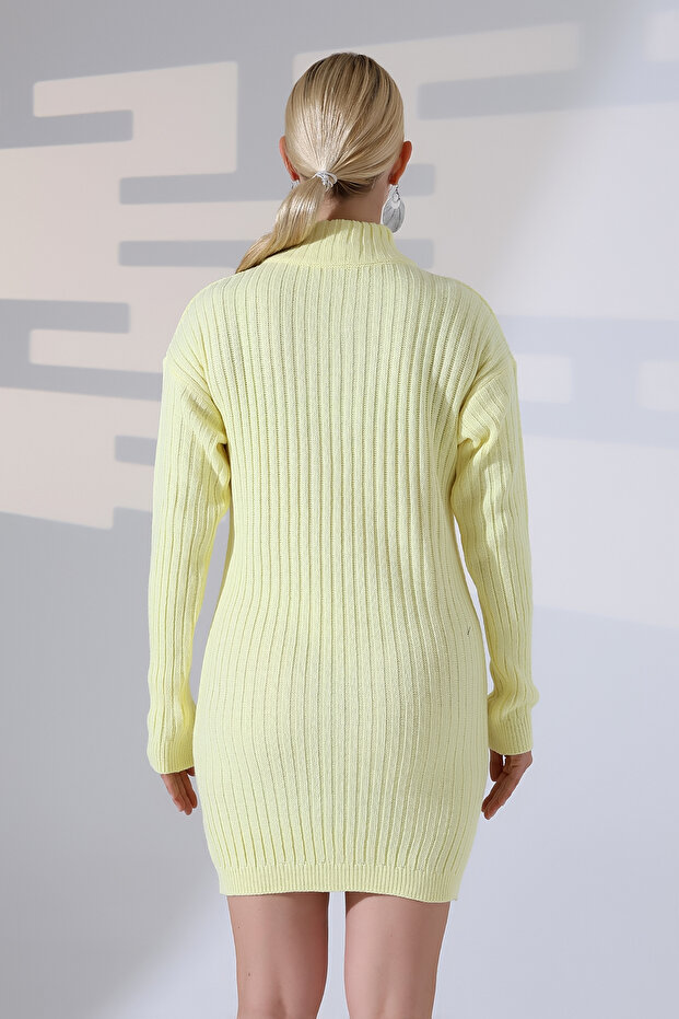 Triko Fermuar Detaylı Mini Elbise - 4