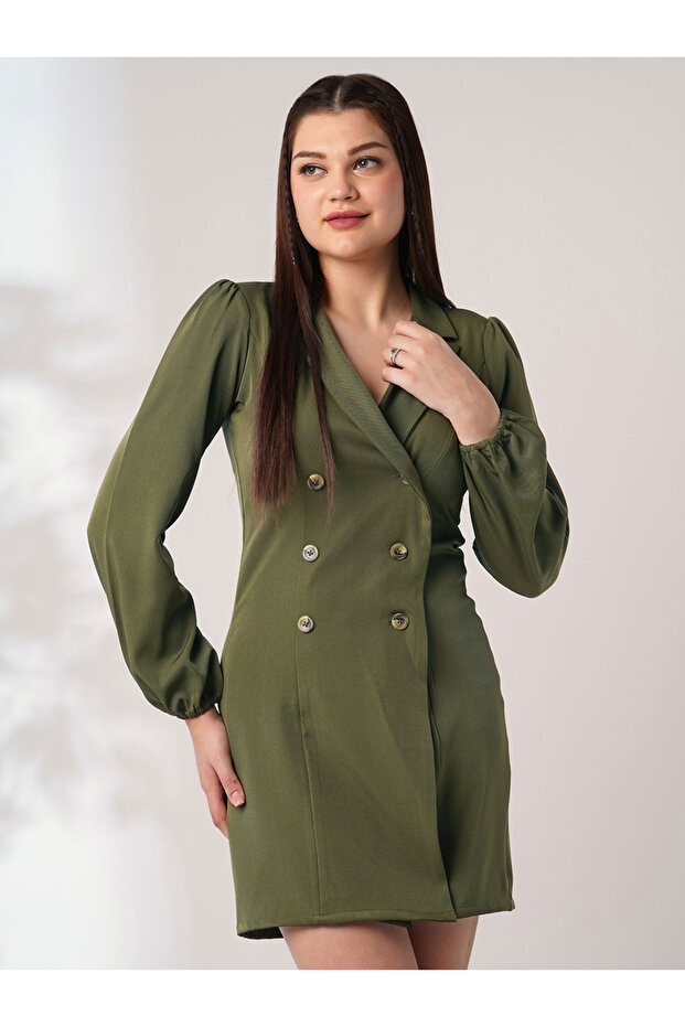 Green Long Sleeves Mini Blazer Dress