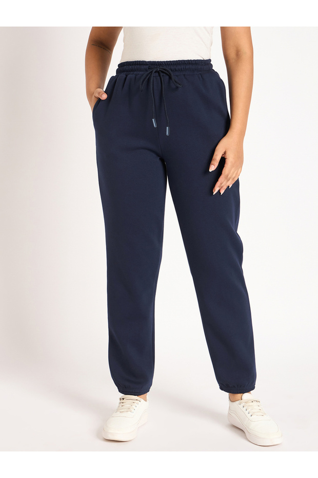 Women Navy Blue Fleece Joggers