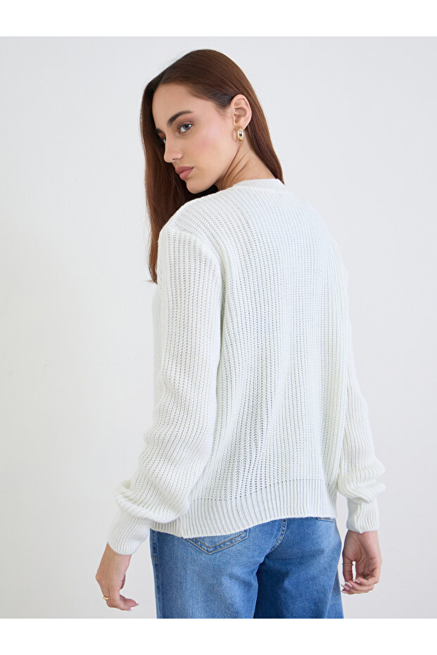 كارديجان محبوك بأزرار باللون الأبيض العاجي - 5