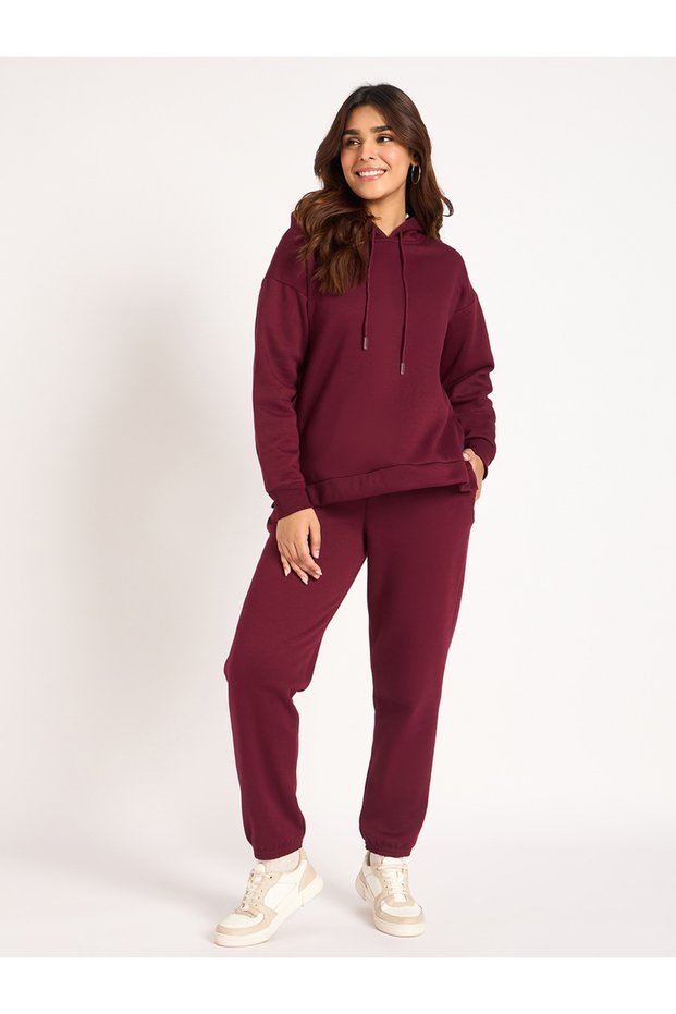 Women Burgundy Fleece Joggers