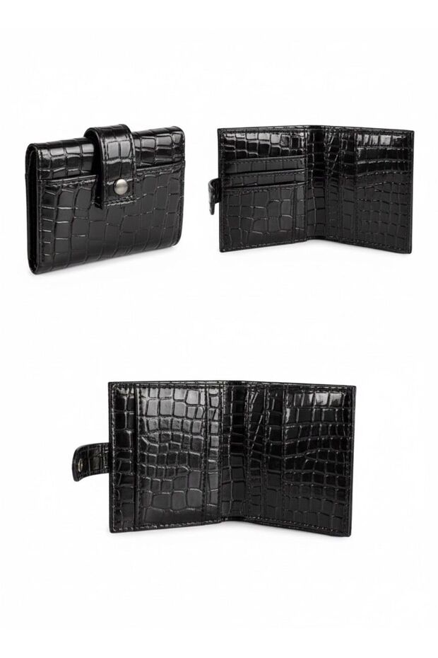 Patent Leather Look Black Women's Card Holder Wallet