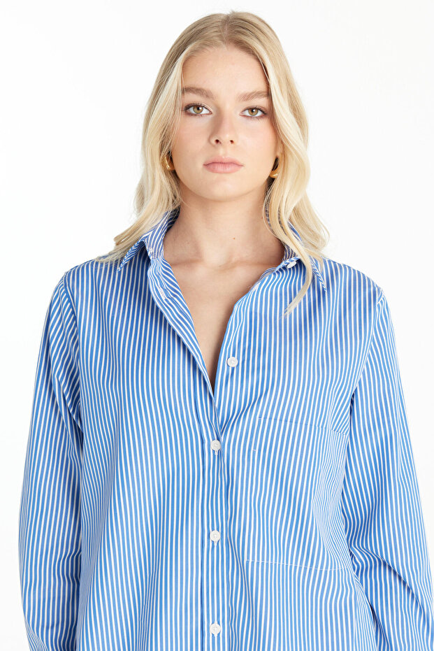 LACİVERT ÇİZGİLİ POPLİN GÖMLEK - 2