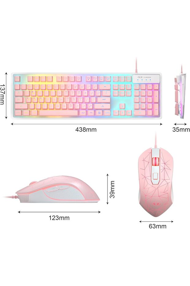 Gaming Keyboard and Mouse Combo, K1 RGB LED Backlit Keyboard with 104 Keys (Pink) - 7