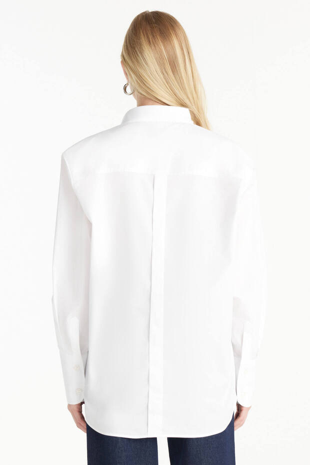 KIRIK BEYAZ OVERSİZE POPLİN GÖMLEK - 3