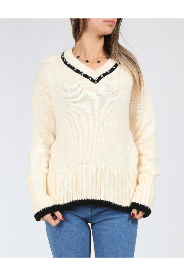 Pulover, Ecru - 1