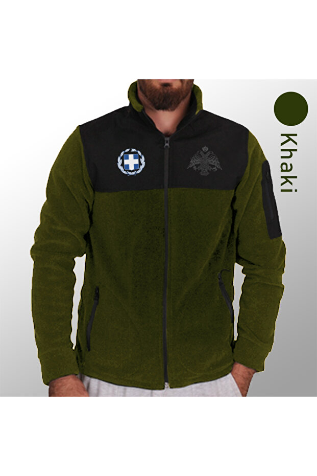 Greece Emblem Printed - Military - Full Zipper Softshell Fleece - Softshell Polar Mont Haki