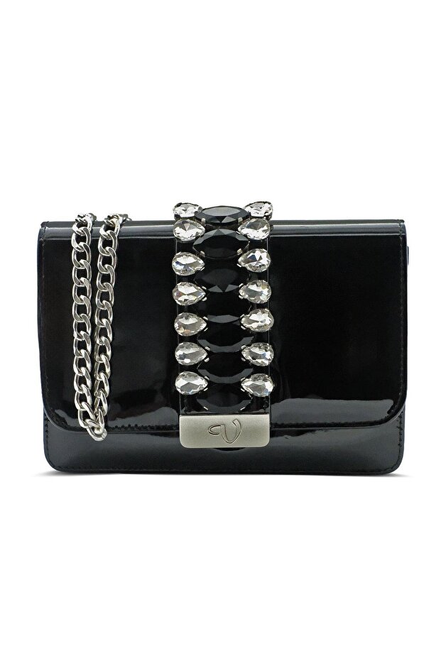 Stone Genuine Leather Women's Bag Z553 Black Patent Leather C Stone