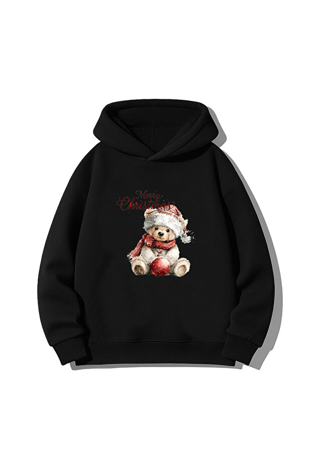 2026 New Year Santa Claus Christmas Printed Black Hooded Sweatshirt