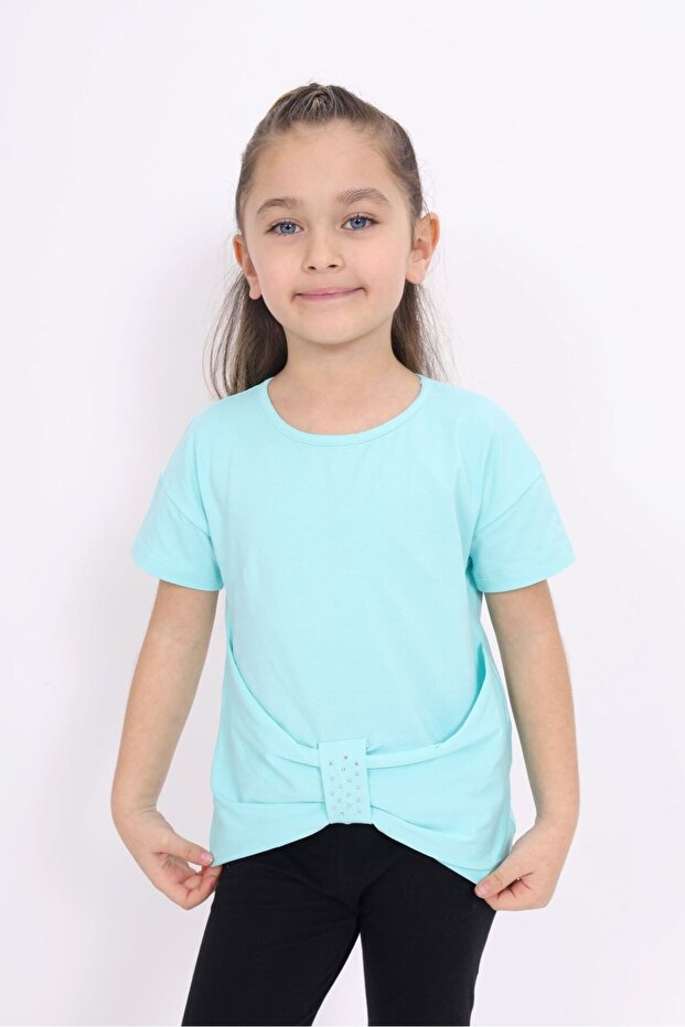 Girl's Crew Neck Short Sleeve Draped Stone T-Shirt