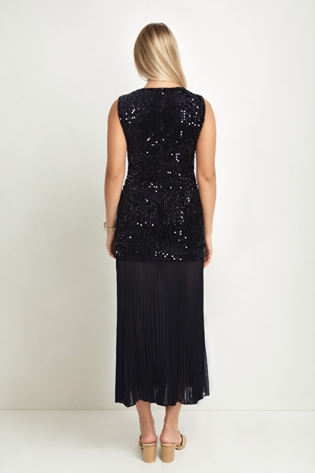 Eteği Tüllü Pullu Elbise - 6