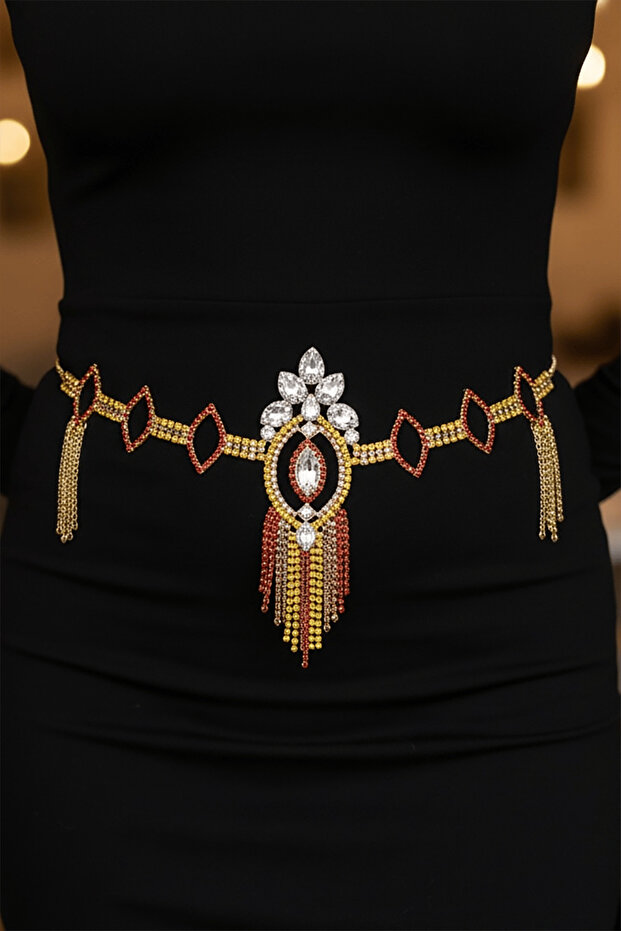 Gold Color Stone Detailed Vip Evening Dress Belt