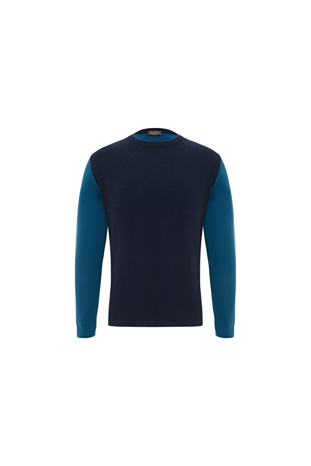 Navy Blue Crew Neck Wool Sweater M401325565-55