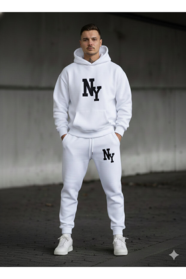 Three Thread Compact Hooded Inside Cotton Ny Newyork B Printed Premium O Oversized Tracksuit Set