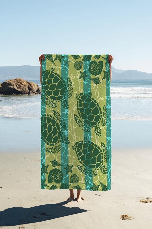 Digital Print Beach Sea Towel Turtle Patterned Peshtemal Hvl0114