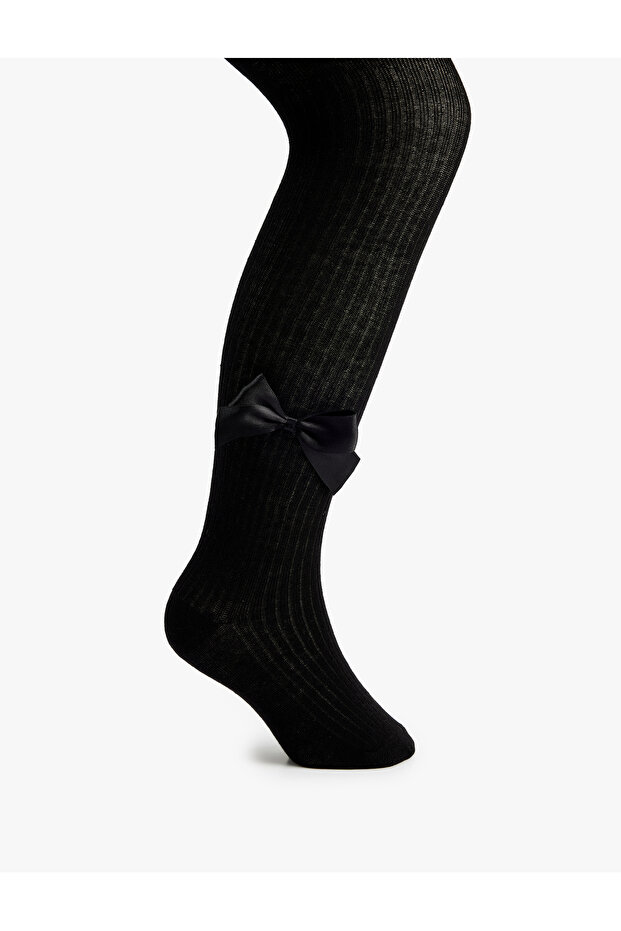 Textured Cotton Pantyhose with Bow Detail